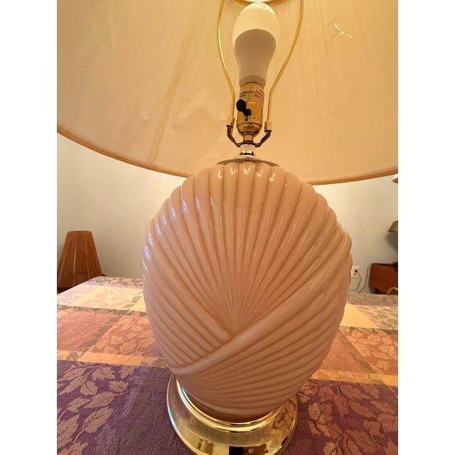 Large Pair of Vintage 1980s Art Deco Revival Grotto Shell Table Lamps - Peachy Pink For Sale - Image 9 of 12