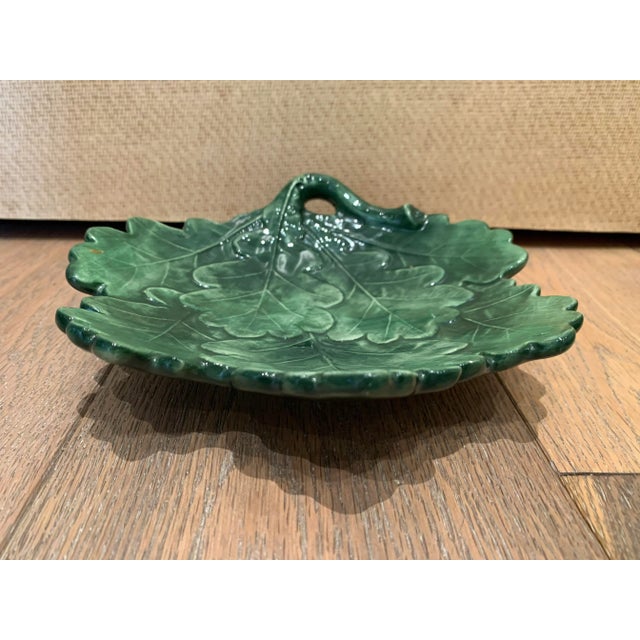 Green Mid 20th Century Italian Majolica Leaf Bowl For Sale - Image 8 of 10