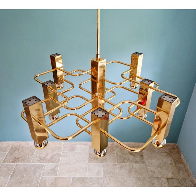 Geometric Brass Chandelier by Gaetano Sciolari for Boulanger, 1970s For Sale - Image 13 of 14