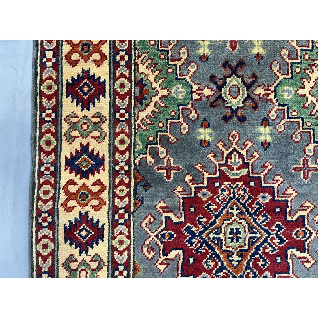 Gray, Cream and Red Kazak Wool Runner Rug, Tribal Hallway Rug, 2'10" X 6'7" For Sale - Image 14 of 15
