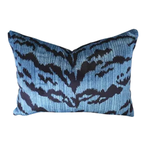 Animalia Tiger Print Down Filled Lumbar Pillow in Navy Blue and Black