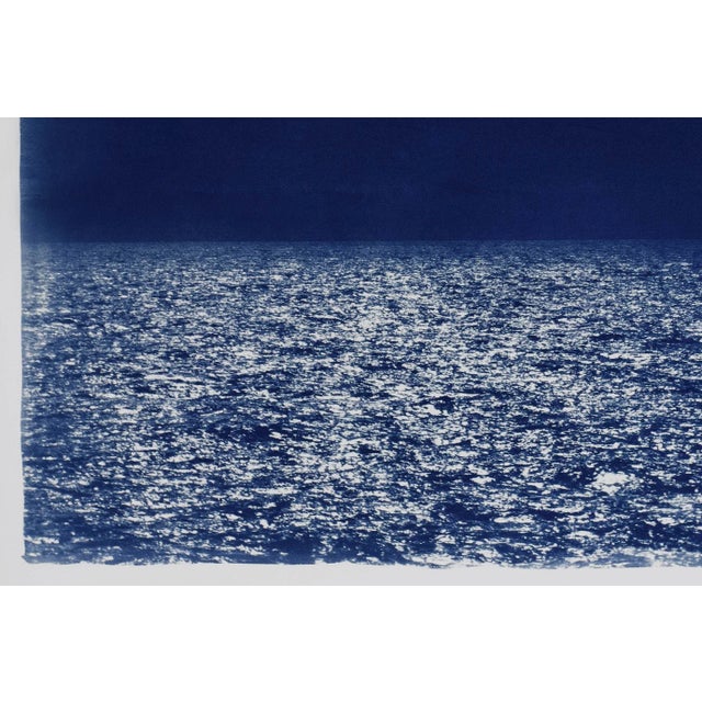 Paper 2021 "Barcelona Beach Night Horizon" Contemporary Cyanotype on Watercolor Paper For Sale - Image 7 of 12