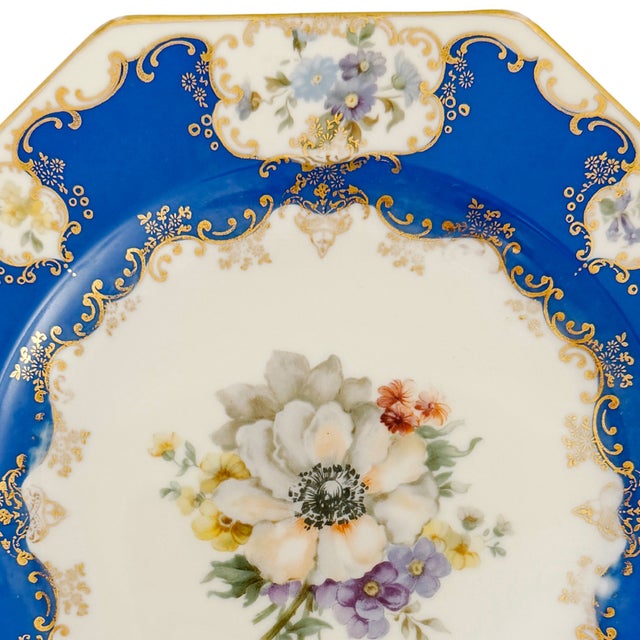 Blue Antique Rosenthal Cobalt Blue & Gilt Octagonal Floral Dinner Plates - Set of 12 For Sale - Image 8 of 13