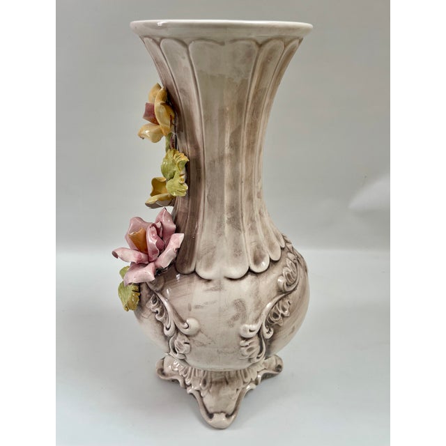 1960s Tall Vintage Capodimonte Porcelain Floral Vase, Made in Italy For Sale - Image 5 of 10