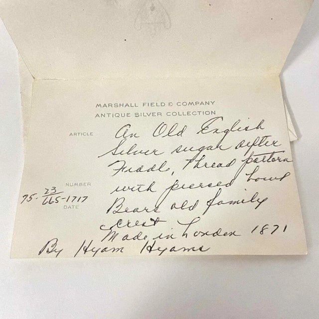 Victorian Victorian Sugar Sifter Sterling Silver 1871 Antique Hyam Hyams Marshall Fields Spoon For Sale - Image 3 of 13