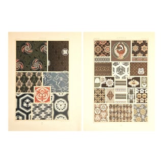 C1880 Set of 2-French Design L Ithographs-Japanese Textiles For Sale
