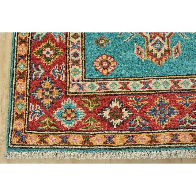 Kazak Runner 2’7” X 9’6” Blue Wool Tribal Hand-Knotted Oriental Rug For Sale - Image 9 of 12