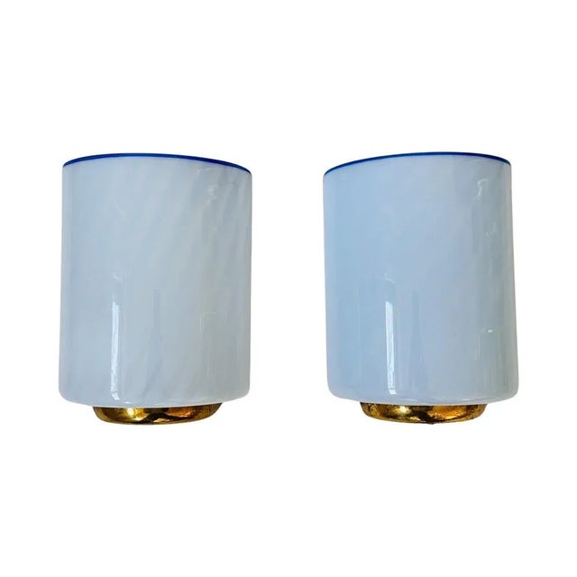Blue Murano Glass Wall Lamps with Brass Structure, 1950s, Set of 2 For Sale - Image 10 of 10