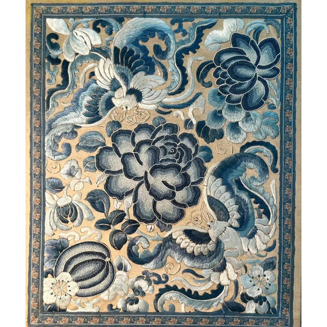 A mid 18th century Chinese embroidery probably from a Chinese robe. It's beautifully embroidered. Embroidery is depicting...