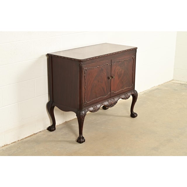 Romweber Romweber Antique Chippendale Carved Flame Mahogany Buffet Server or Bar Cabinet, Circa 1920s For Sale - Image 4 of 13