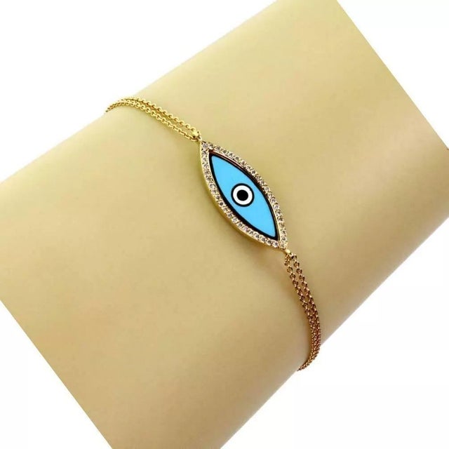 Aaron Basha 18k Yellow Gold Diamond & Enamel Evil Eye Charm Bracelet For Sale - Image 4 of 4