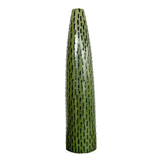 Vintage Green Textured Ceramic Vase For Sale