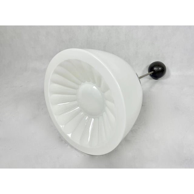 1930s Czech Sunburst White Milk Glass and Bakelite Pendant Lamp from Napako, 1930s For Sale - Image 5 of 10