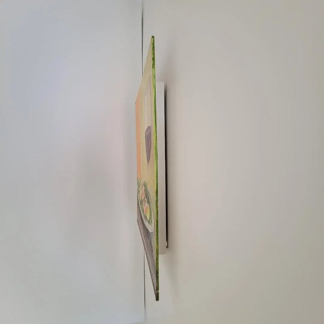 Modern Still Life of Salmon and Wine Dinner Oil on Panel For Sale - Image 3 of 7