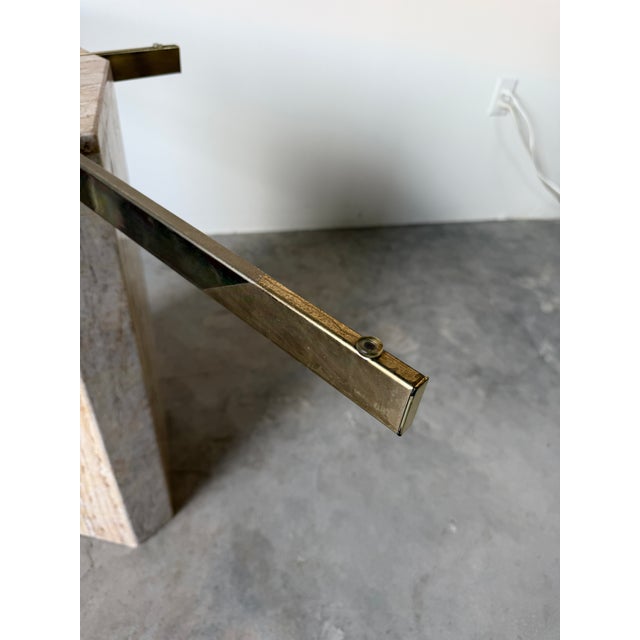 Cream 1980s Vintage Italian Postmodern Geometric Marble & Brass Dining Table Base For Sale - Image 8 of 17
