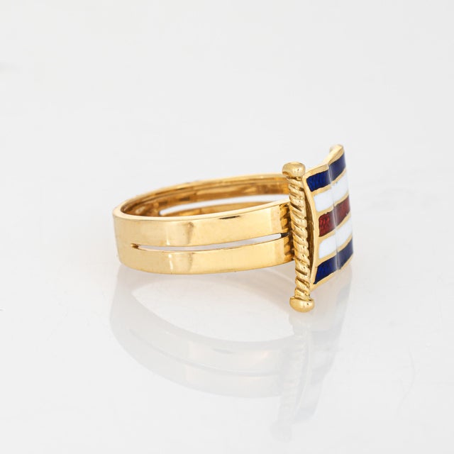 1970s Vintage Nautical Flag Ring Signal C Charlie 18k Yellow Gold 6.5 Marine Jewelry For Sale - Image 5 of 7