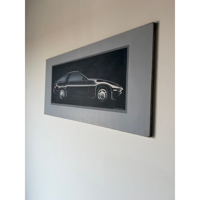 1980s 1980s Schamerhorn Classic Black Porsche 928 Oil on Canvas Painting – Signed, Unframed For Sale - Image 5 of 13