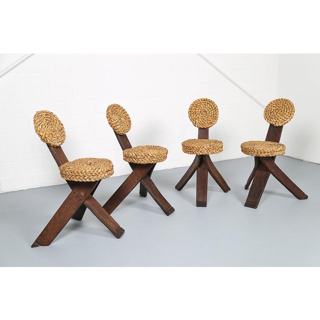 Jacques Adnet Vintage Tripod Chairs by Frida Minet and Adrien Audoux, 1950s, Set of 4 For Sale - Image 4 of 18