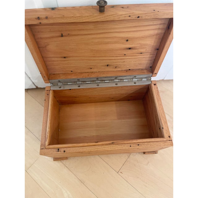 Brown Small Rustic Vintage Dovetail Joinery Desk Dresser Top Wooden Travel Trunk Chest For Sale - Image 8 of 12