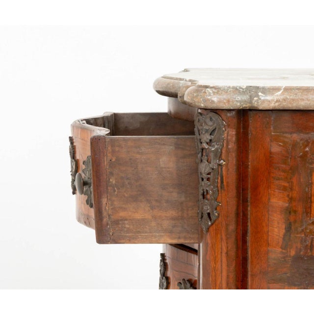 Louis XV Marble Top Ormolu Mounted Walnut Chest For Sale - Image 9 of 10