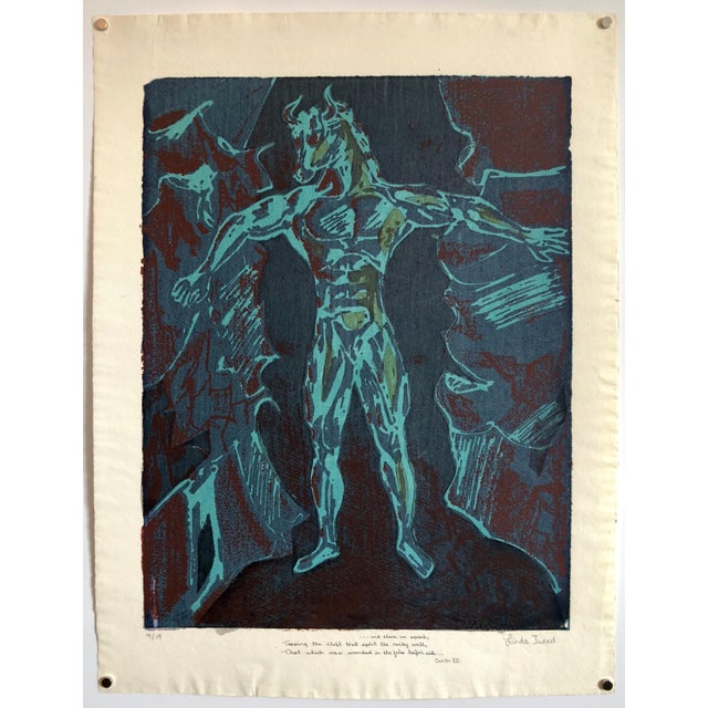 Vintage Vibrant Mod Mythological 1960's Psychedelic Woodblock Woodcut Print, c.1960-1970s For Sale In Miami - Image 6 of 6