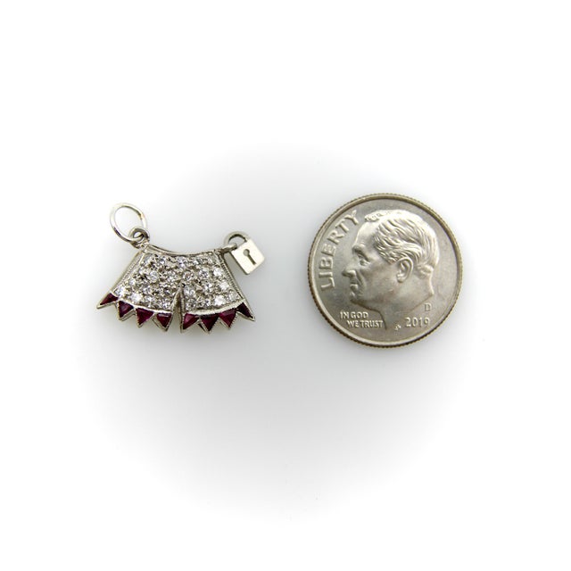 Metal 1920s Art Deco Platinum Diamond and Ruby Chastity Belt Knickers Pendant or Charm For Sale - Image 7 of 9