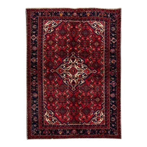 1960s Vintage Persian Hamadan Red Handmade Medallion Wool Rug