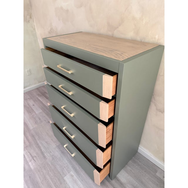 1970s Sage Green Tall Dresser | Organic Modern Chest of Drawers With Natural Wood Accents For Sale - Image 10 of 10