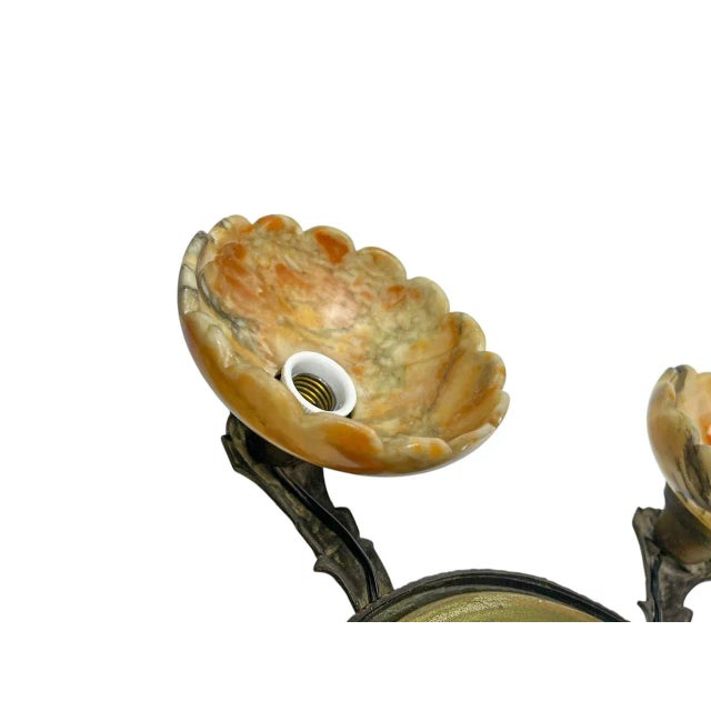 Art Deco Brass and Alabaster Pendant Chandelier, 1930s For Sale - Image 6 of 12
