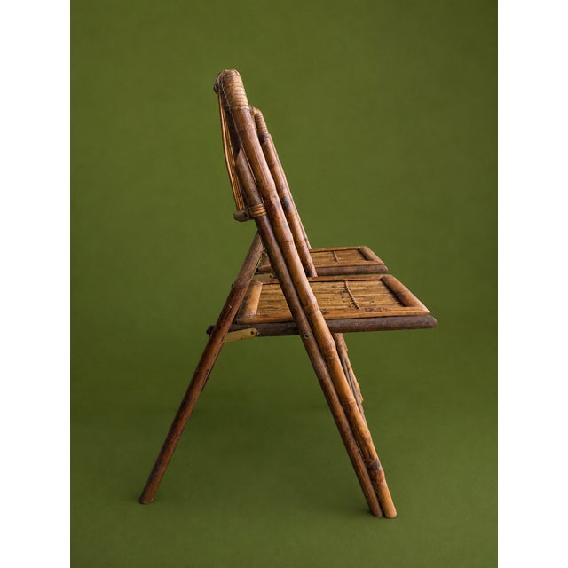 1950s Boho Chic Bamboo & Rattan Folding Chairs, Pair For Sale - Image 4 of 13