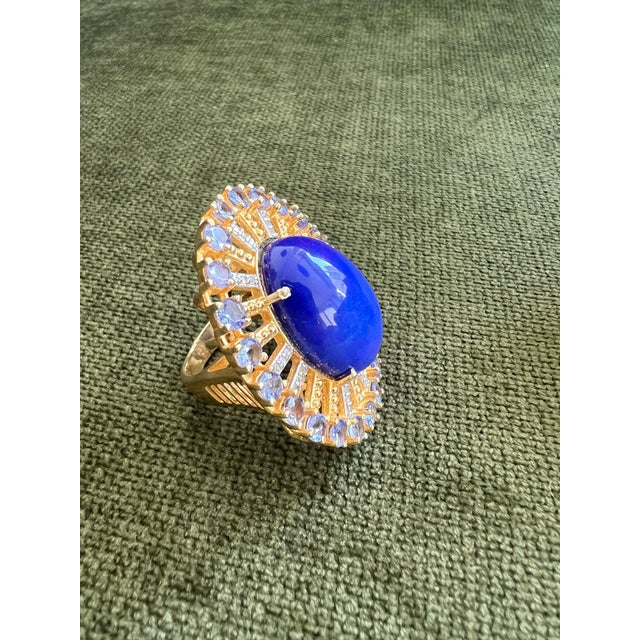 Gemstone Bochic "Orient" Vintage Diamond, Blue Opal & Tanzanite Ring Set 18K Gold & Silver For Sale - Image 7 of 18
