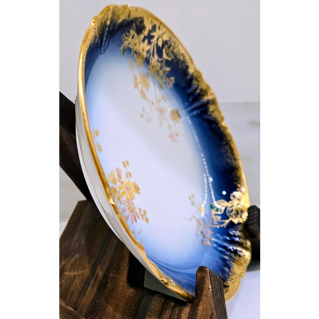 Limoges, France M. Redon Limoges France Blue & Gold Floral Catchall Dish, 6 Inch For Sale - Image 4 of 10