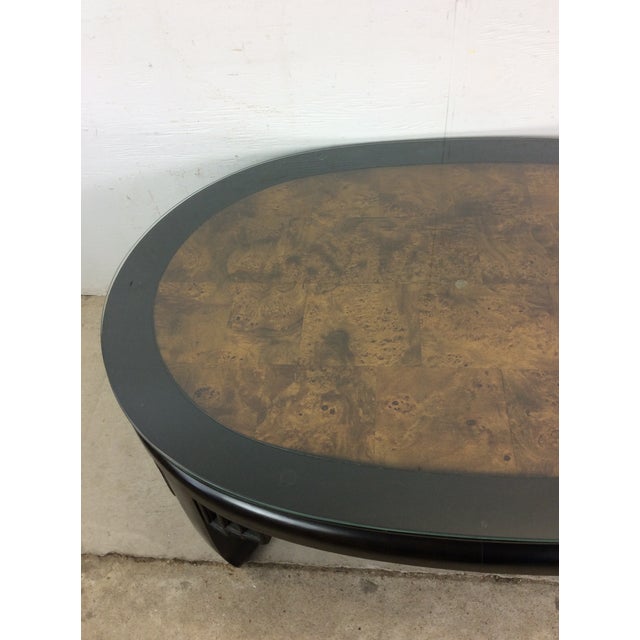 Asian Mid Century Ming Style Coffee Table With Black Lacquer and Burlwood Top For Sale - Image 3 of 12