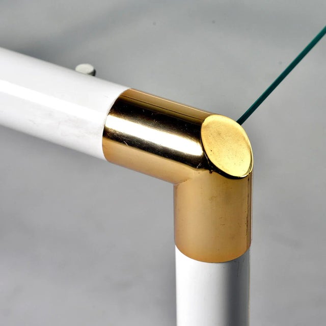 Chocolate Mid-Century Glass Topped Tables With Brass and White Metal Tubular Frames - a Pair For Sale - Image 8 of 10