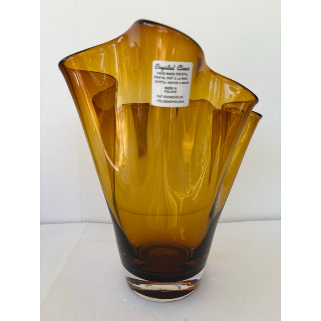 Glass Polish Handblown Amber Artglass Freeform Rim Vase – 9.75” For Sale - Image 7 of 8