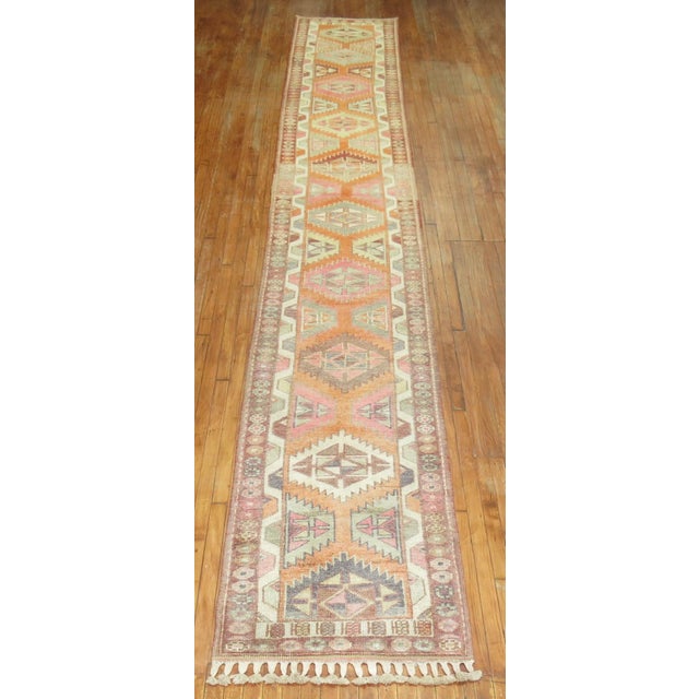 20th Century Long Orange Turkish Anatolian Geometric Runner For Sale - Image 17 of 18
