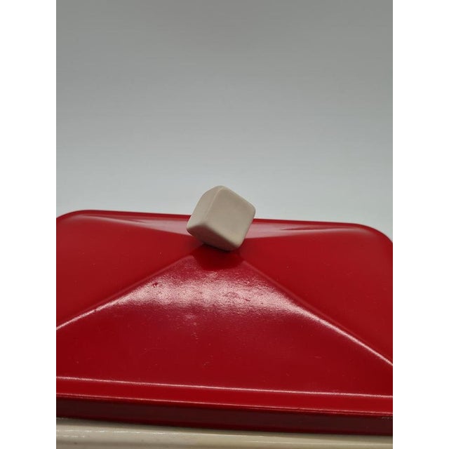 1930s Ceramic Butter Dish with a Red Metal Lid, 1950s For Sale - Image 5 of 12
