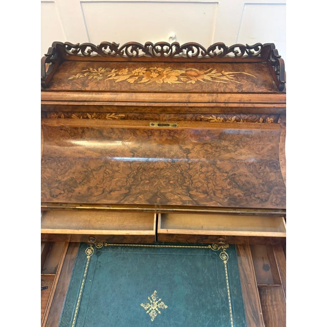 Antique Victorian Burr Walnut Floral Marquetry Piano Top Davenport Desk, 1850 For Sale - Image 14 of 18
