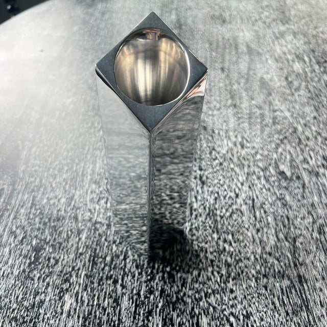 Nambe 1996-6114 By Fred Bould Candle Holder. 1996 Nambe diamond-cut candle holder (6114) that doubles as a small vase....