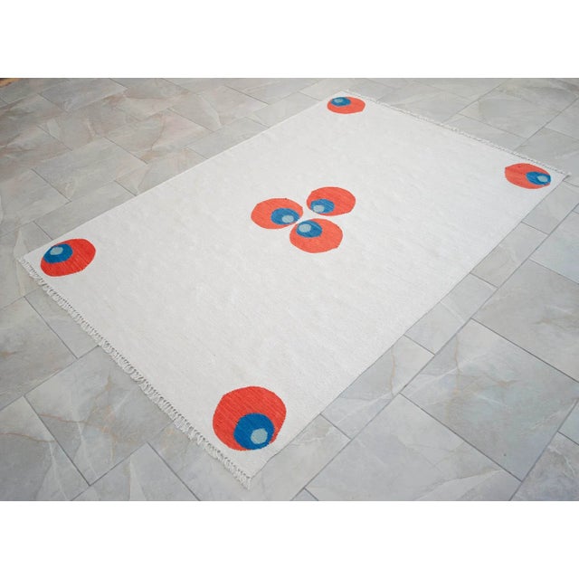 Turkish Silk Rug Kilim Hand Woven Chintemani Motif Oushak Area Rug - 4′3″ × 6′4″ For Sale - Image 16 of 18