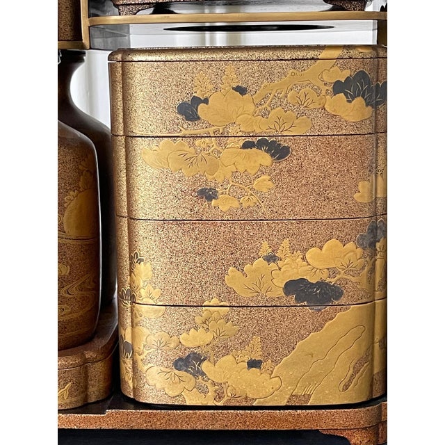 Japanese Maki-e Lacquerware Portable Picnic Set Sagejubako For Sale - Image 12 of 18