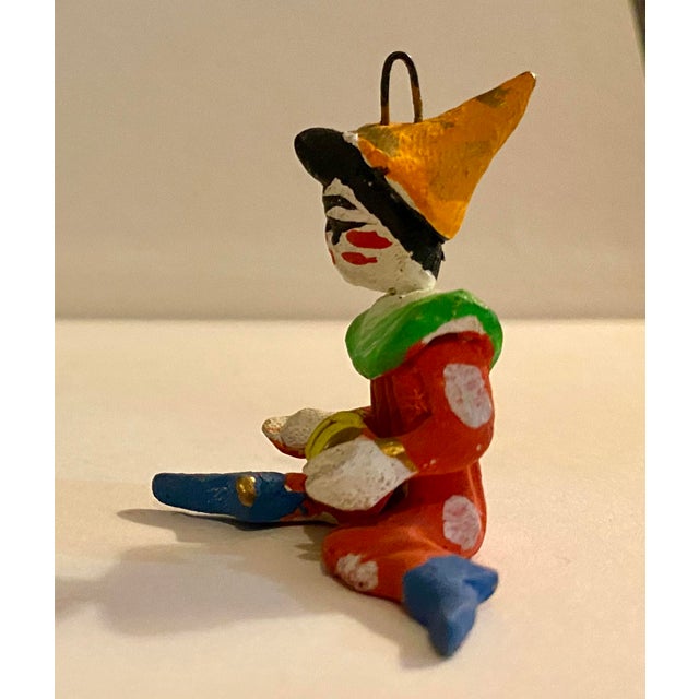Tiny <2 Inch Colorful Plaster Clown Playing a Concertina! A Delicate, Italian Ornament. 1 3/4 inches high 1 1/2 inches...