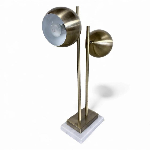 Mid-Century Brass Table Lamp with Dual Orb Marble Base, 1960s For Sale - Image 9 of 9