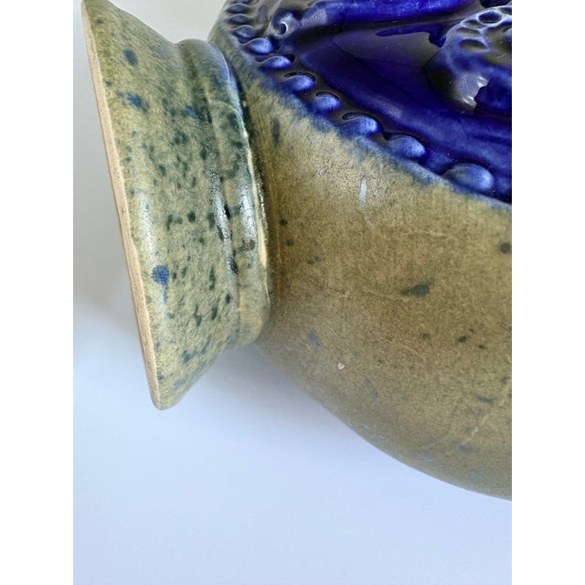 Mid-Century Modern German Cobalt Blue Relief Ceramic Vase by Jasba, 1960s For Sale - Image 10 of 13