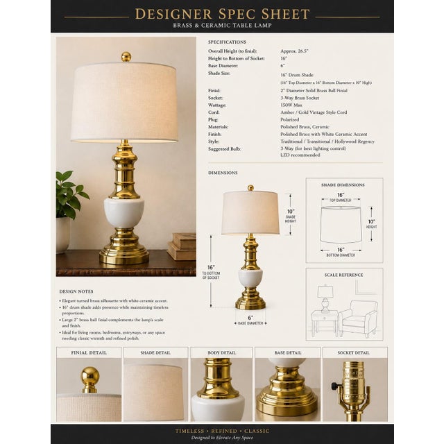 MOBILE-READY BLURB Elegant and timeless, this vintage polished brass and white ceramic table lamp offers the perfect blend...