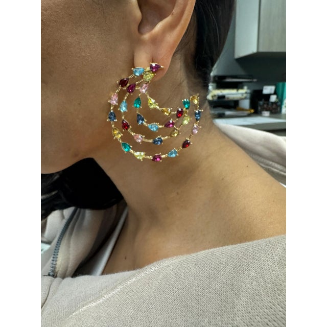 Blue Fashion Multi Color Statement Earrings For Sale - Image 8 of 8