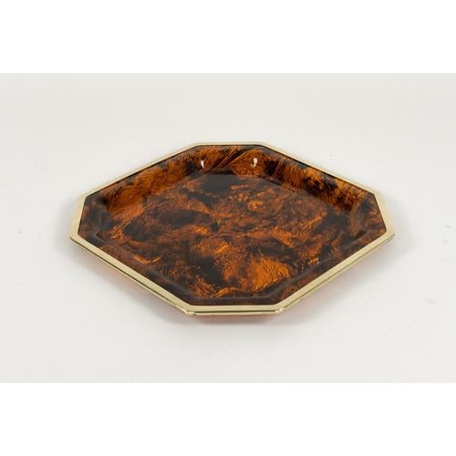 Brown Mid-Century Modern Serving Tray in Faux Tortoiseshell and Brass from Christian Dior, 1970s For Sale - Image 8 of 12