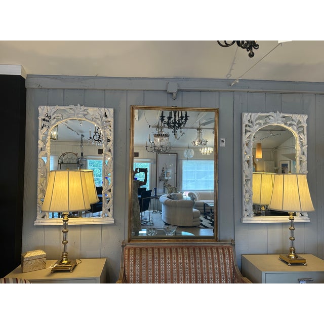 Hollywood Regency Serge Roche Style White Palm Beach Hollywood Regency Wall Mirrors -a Pair For Sale - Image 3 of 10