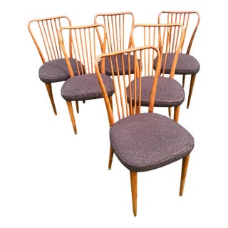 Vintage Wooden Chairs in the style of Charles Ramos, 1950s, Set of 6 For Sale
