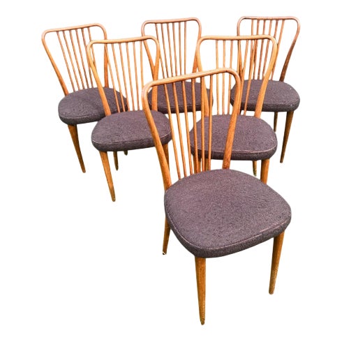 Vintage Wooden Chairs in the style of Charles Ramos, 1950s, Set of 6 For Sale